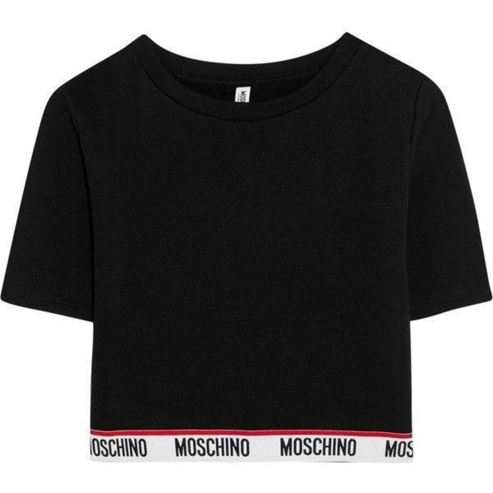 Moschino Underwear Women Black Cropped Short Sleeve Logo Sweatshirt Size S M